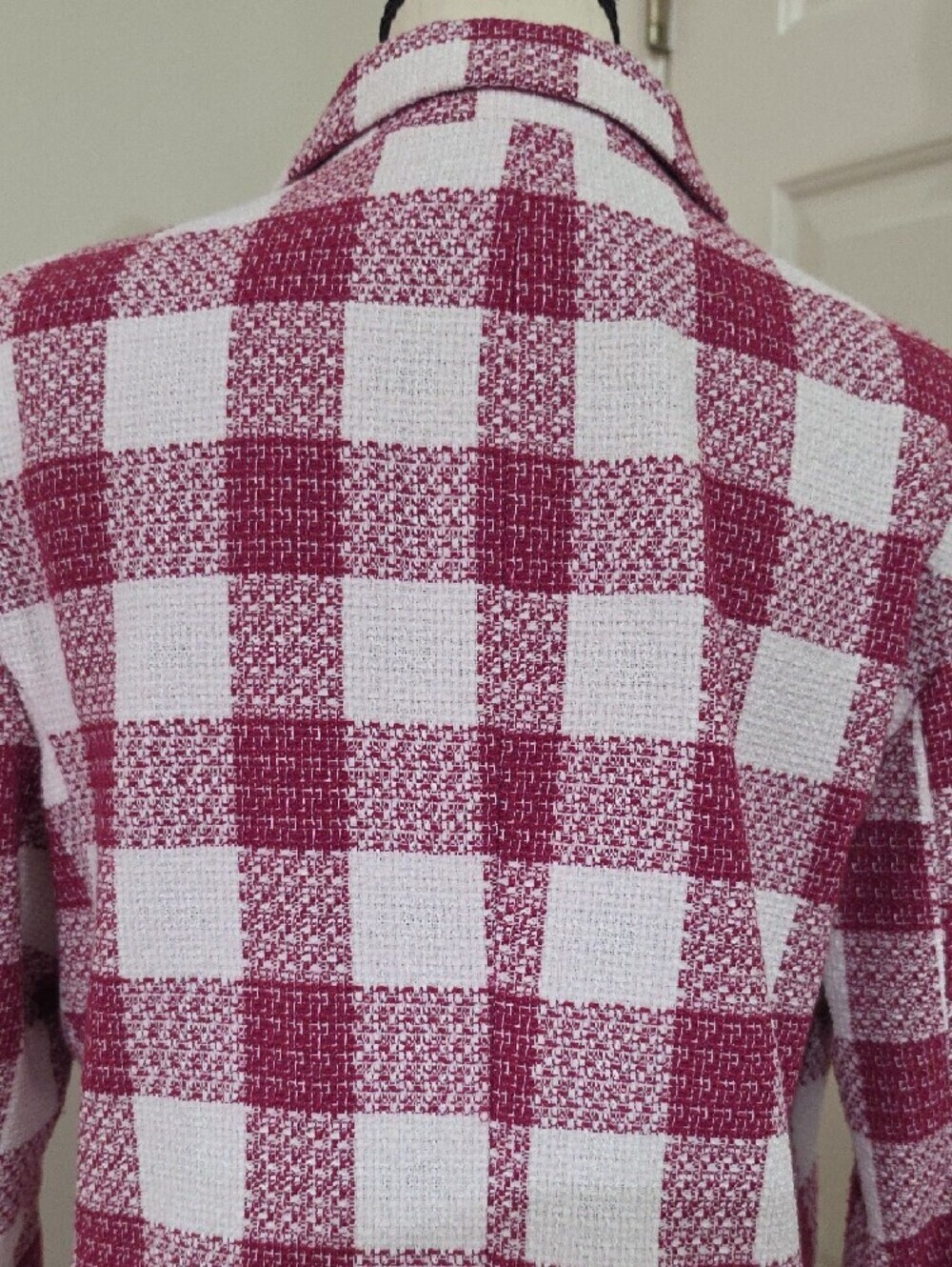 Liz Claiborne Pink & White Check Double-Breasted Tweed Blazer- Size 12 - Picture 8 of 11